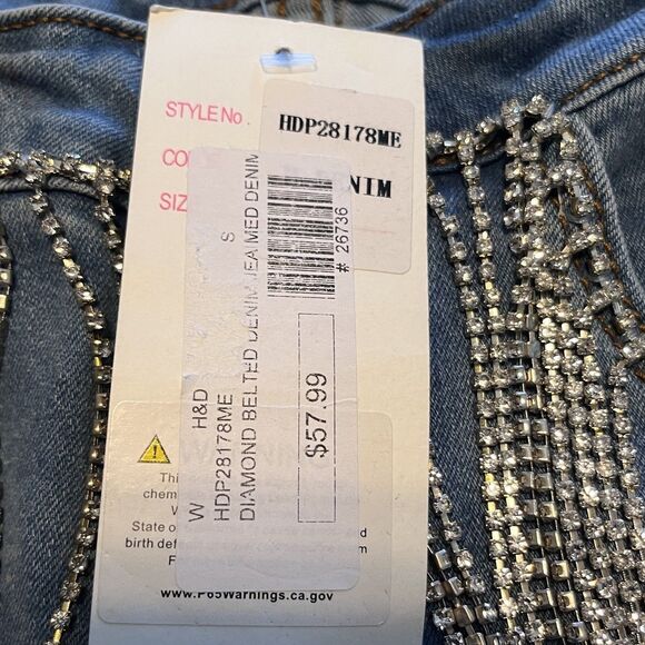 Hot & Delicious Rhinestone Fringe Jeans Y2K Inspired Distressed Womens Small NWT - Picture 13 of 16